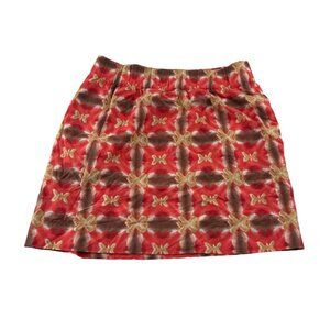 J.Crew Womens Elastic Waist Pull-On Skirt Size 8 100% Cotton Red/Brown/Green Pat